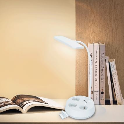 Aigostar - LED Dimeruojama stalinė lempa su lizdais ir USB LED/4,6W/230V 3000/4000/6500K balta