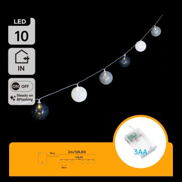 Aigostar - LED girlianda, 10 x LED, maitinama 3 x AA, 2 m, šiltai balta