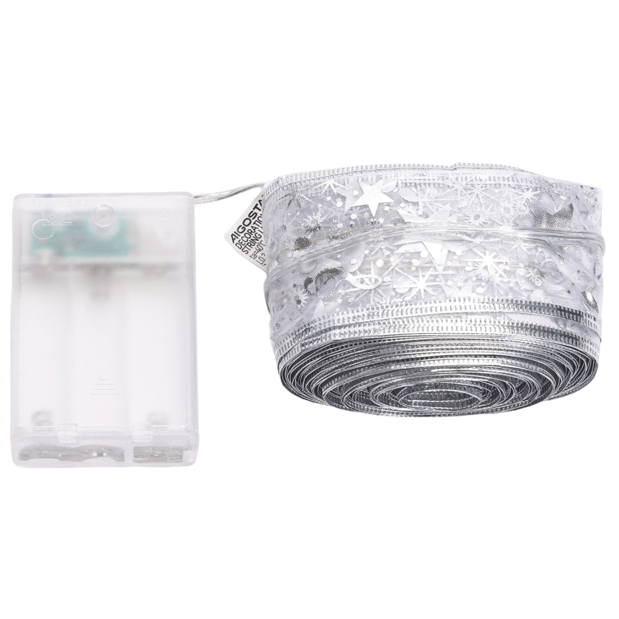 Aigostar - LED girlianda 100xLED/3xAA 10 m šilto baltumo sidabrinė