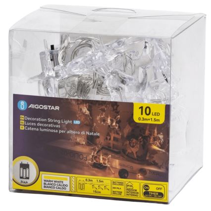 Aigostar - LED girlianda 10xLED/3xAA 1,5m šilta balta elniukai