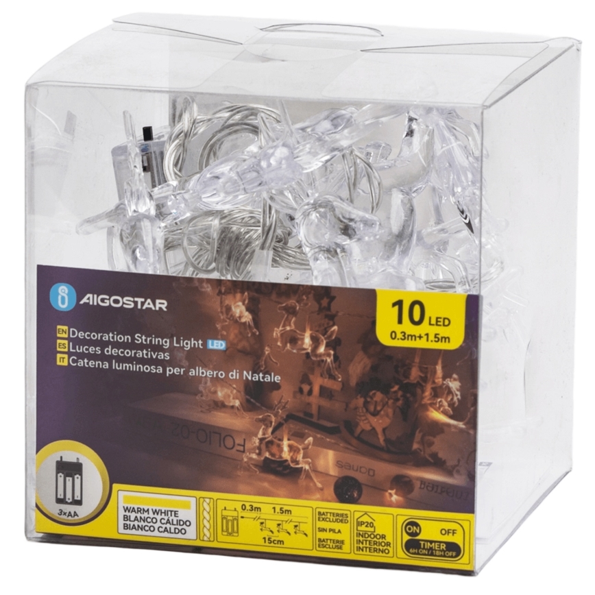 Aigostar - LED girlianda 10xLED/3xAA 1,5m šilta balta elniukai