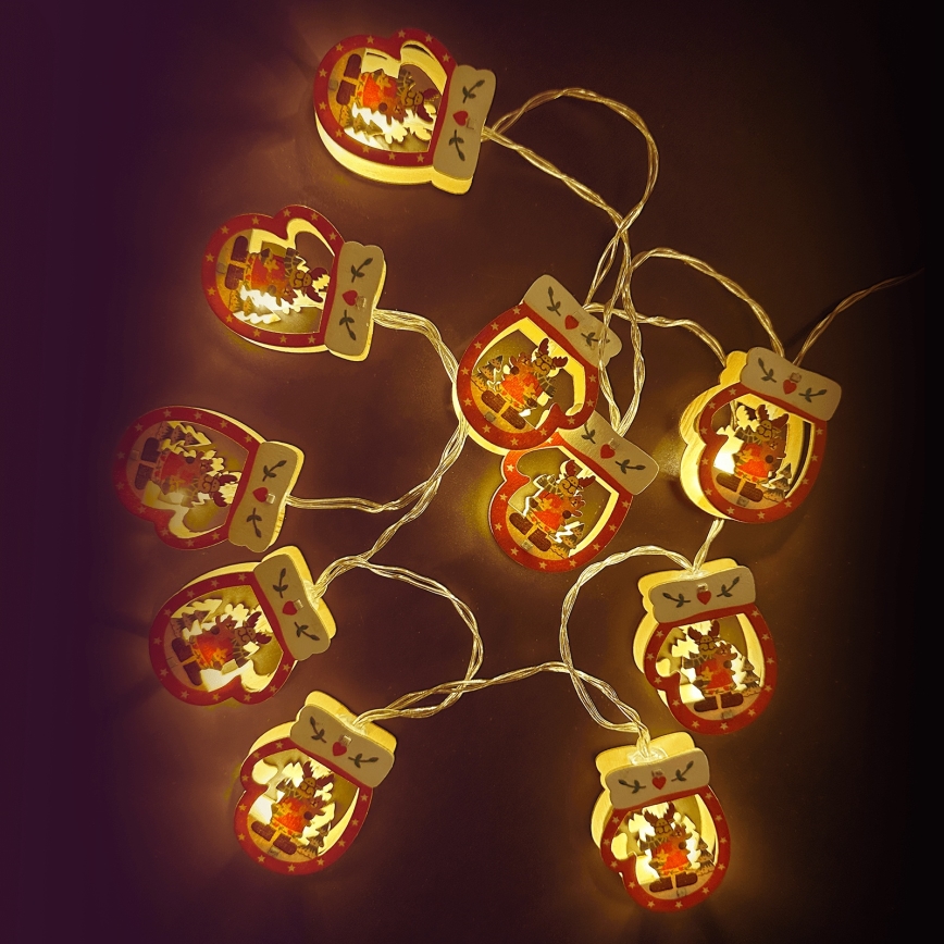 Aigostar - LED  girlianda 10xLED/3xAA 1,5m šilta balta pirštinė