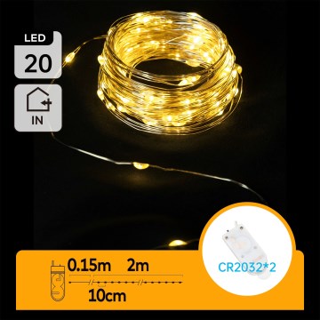 Aigostar - LED girlianda 20xLED/2x3V 2m šiltai balta