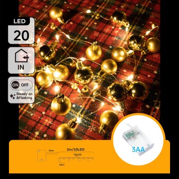 Aigostar - LED girlianda, 20xLED/3xAA, 2 m, šiltai balta