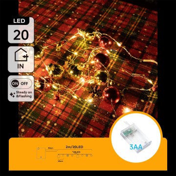 Aigostar - LED  girlianda 20xLED/3xAA 2m šiltai balta