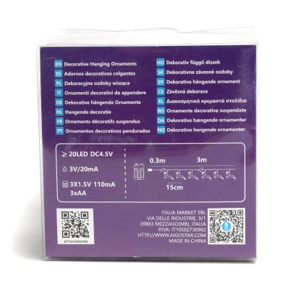 Aigostar - LED girlianda 20xLED/3xAA 3,3m su elniukais