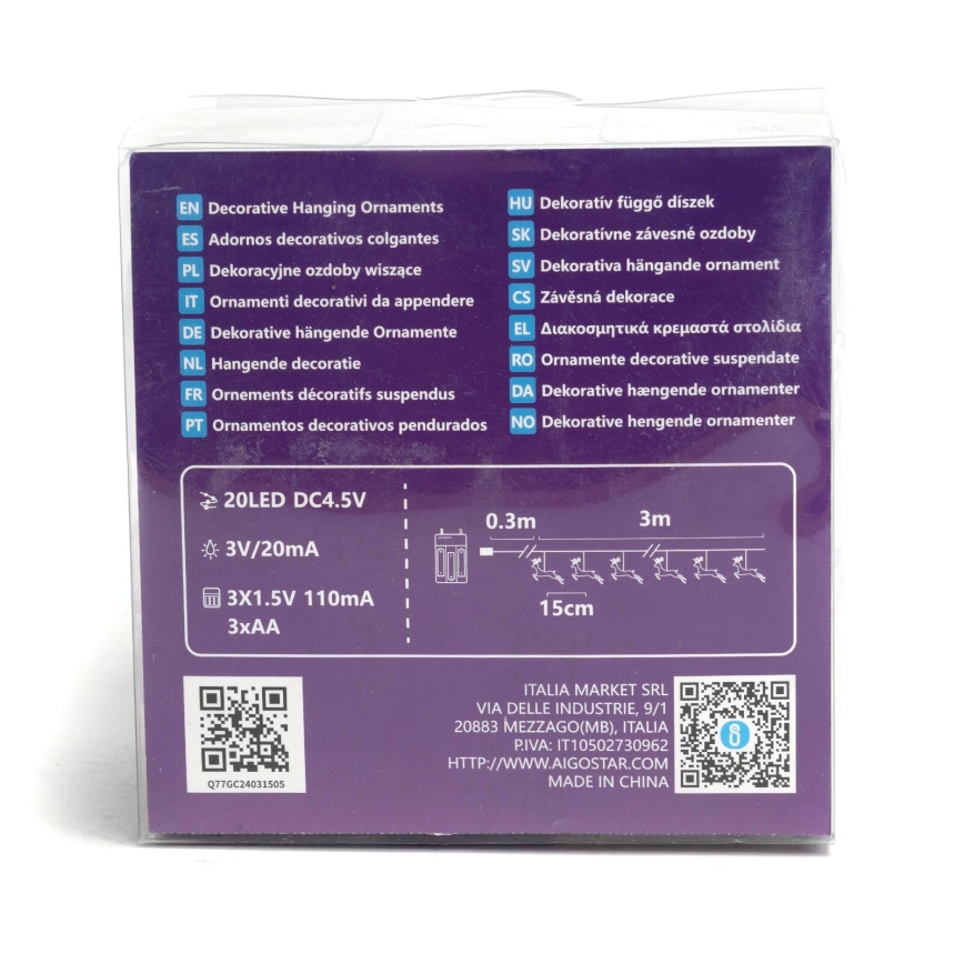 Aigostar - LED girlianda 20xLED/3xAA 3,3m su elniukais