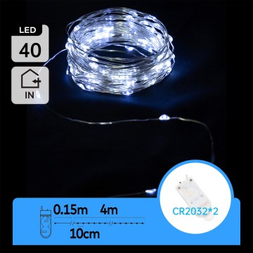 Aigostar - LED girlianda 40xLED/2x3V 4m šaltai balta