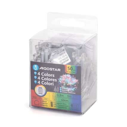 Aigostar - LED girlianda 50xLED/3xAA 5,3 m įvairiaspalvė