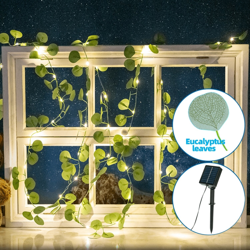 Aigostar - LED grandinė, įkraunama saulės šviesa 100xLED/12m IP65 300 mAh šilta balta eukaliptas