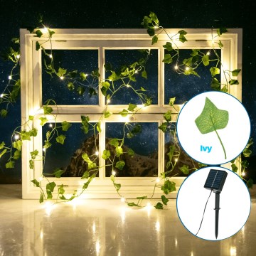 Aigostar - LED grandinė, įkraunama saulės šviesa 100xLED/12m IP65 šilta balta lapai