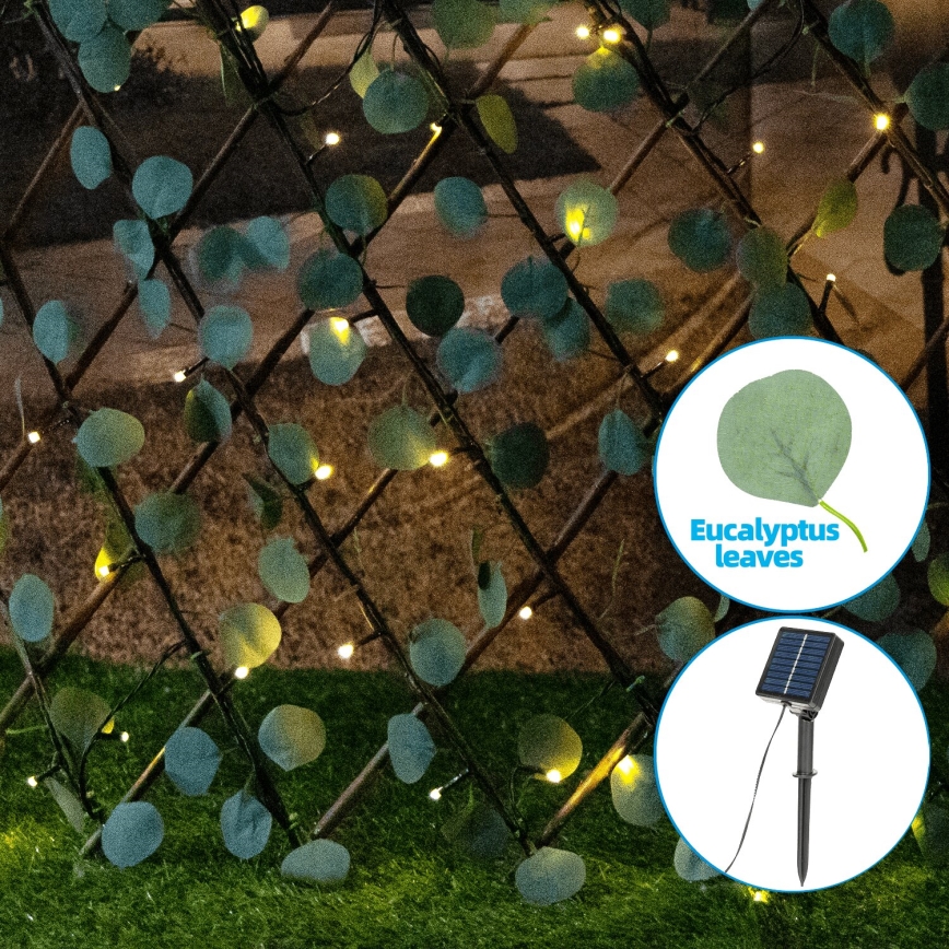 Aigostar - LED grandinė, įkraunama saulės šviesa 102xLED/2x0,7m IP65 300 mAh šilta balta eukaliptas
