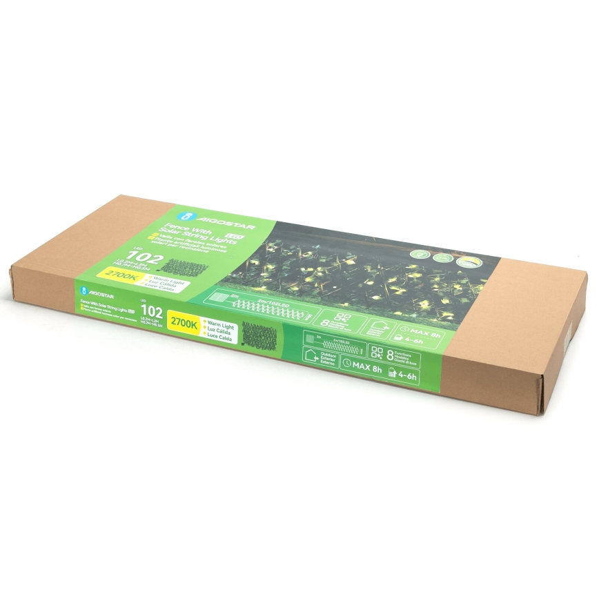 Aigostar - LED grandinė, įkraunama saulės šviesa 102xLED/2x0,7m IP65 300 mAh šilta balta ivy