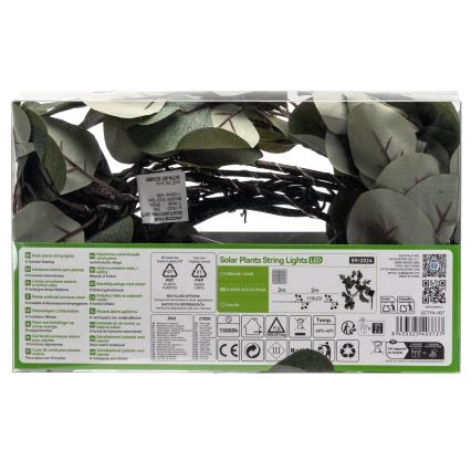 Aigostar - LED grandinė, įkraunama saulės šviesa 110xLED/4m IP65 300 mAh šilta balta eukaliptas