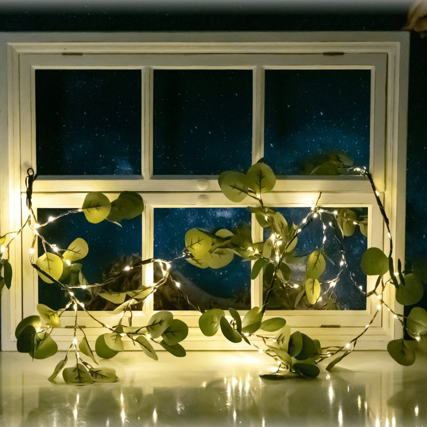 Aigostar - LED grandinė, įkraunama saulės šviesa 110xLED/4m IP65 šilta balta eukaliptas
