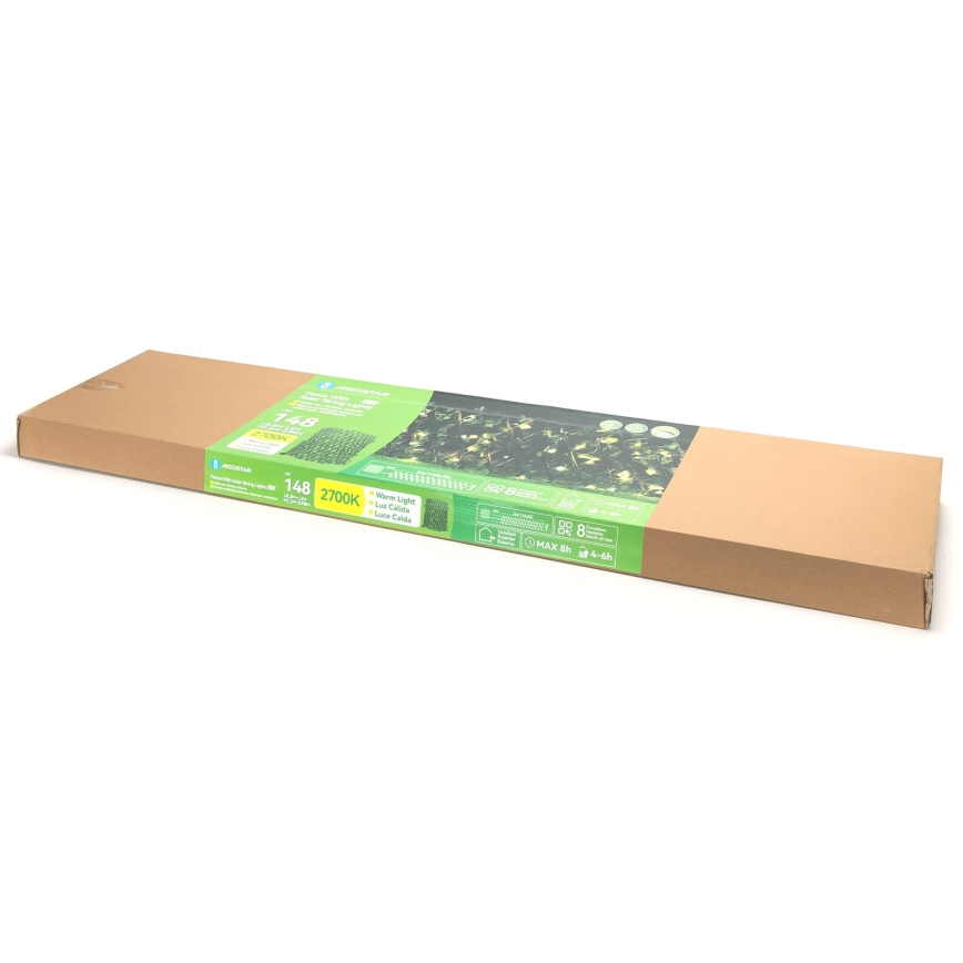 Aigostar - LED grandinė, įkraunama saulės šviesa 148xLED/2x1,2m IP65 šilta balta ivy