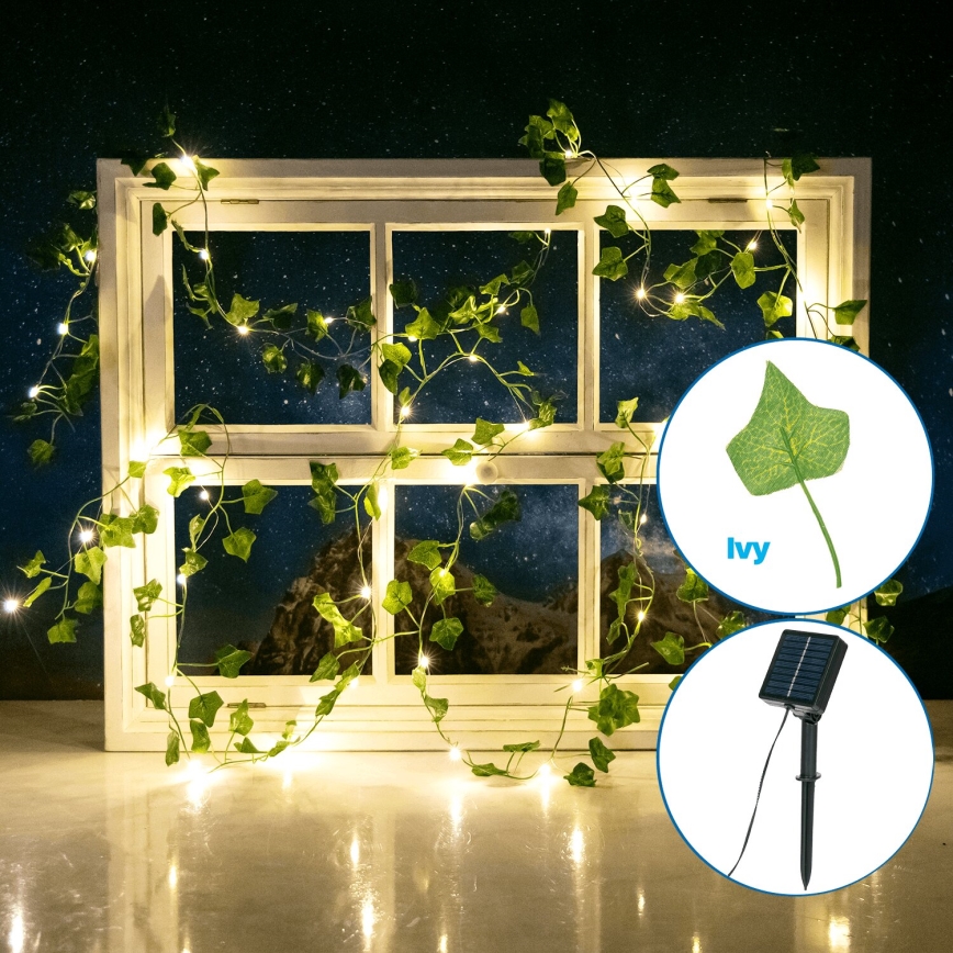Aigostar - LED grandinė, įkraunama saulės šviesa 50xLED/7m IP65 300 mAh šilta balta ivy