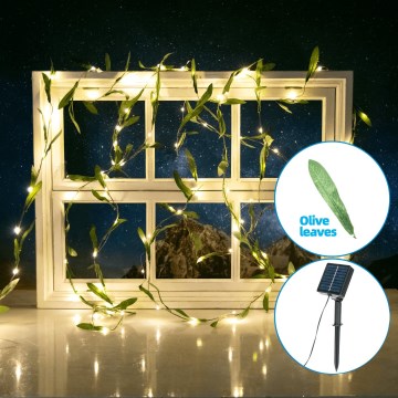 Aigostar - LED grandinė, įkraunama saulės šviesa 50xLED/7m IP65 šilta balta alyvmedis