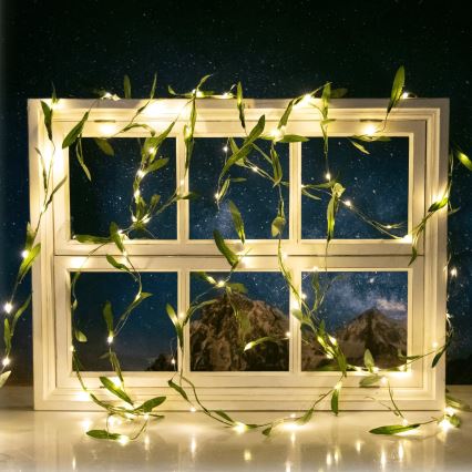 Aigostar - LED grandinė, įkraunama saulės šviesa 50xLED/7m IP65 šilta balta alyvmedis