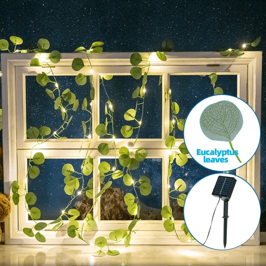 Aigostar - LED grandinė, įkraunama saulės šviesa 50xLED/7m IP65 šilta balta eukaliptas