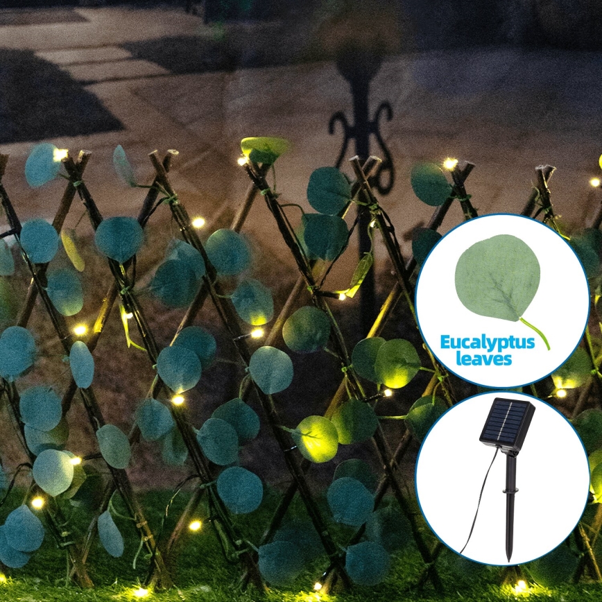 Aigostar - LED grandinė, įkraunama saulės šviesa 56xLED/2x0,4m IP65 300 mAh šilta balta eukaliptas