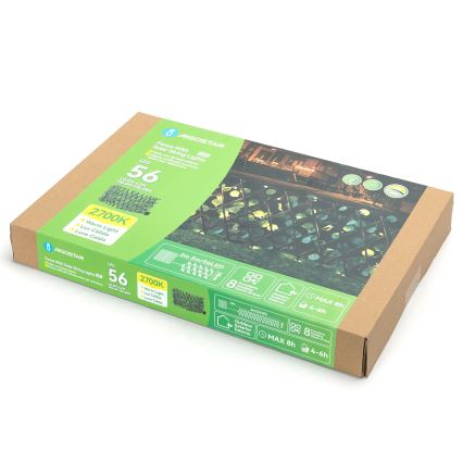 Aigostar - LED grandinė, įkraunama saulės šviesa 56xLED/2x0,4m IP65 300 mAh šilta balta eukaliptas