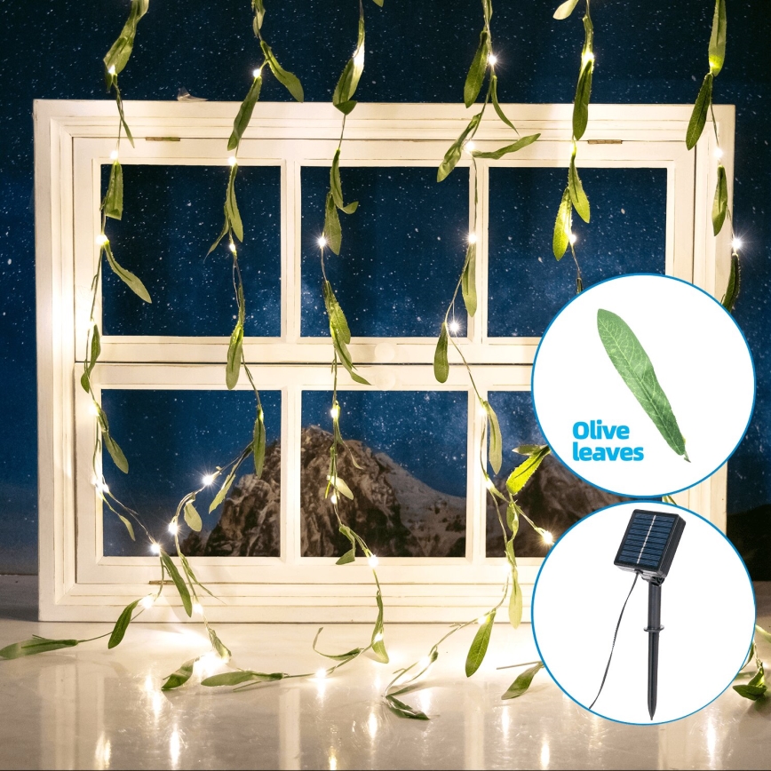 Aigostar - LED grandinė, įkraunama saulės šviesa 70xLED/4x1m IP65 300 mAh šilta balta alyvmedis