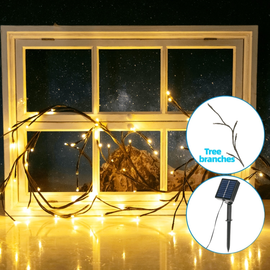 Aigostar - LED grandinė, įkraunama saulės šviesa 72xLED/4m IP65 300 mAh šilta balta medžių šakos