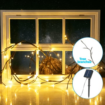 Aigostar - LED grandinė, įkraunama saulės šviesa 72xLED/4m IP65 šilta balta medžių šakos