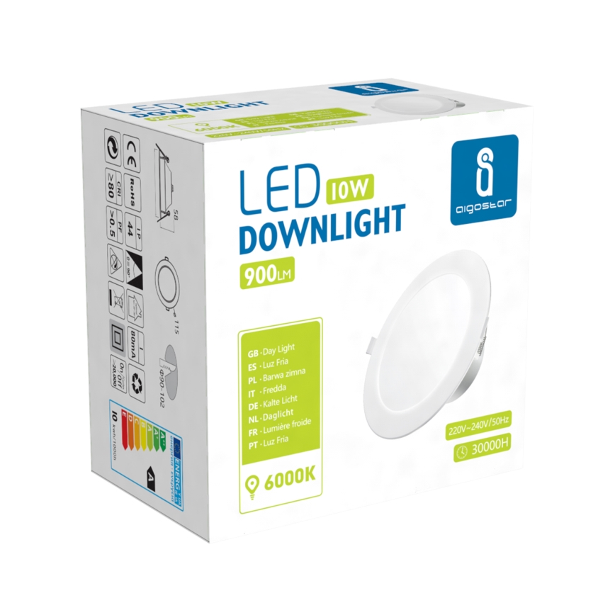 Aigostar - LED įleidžiamas lubinis vonios šviestuvas LED/10W/230V 6000K IP44 diametras 11,5 cm balta