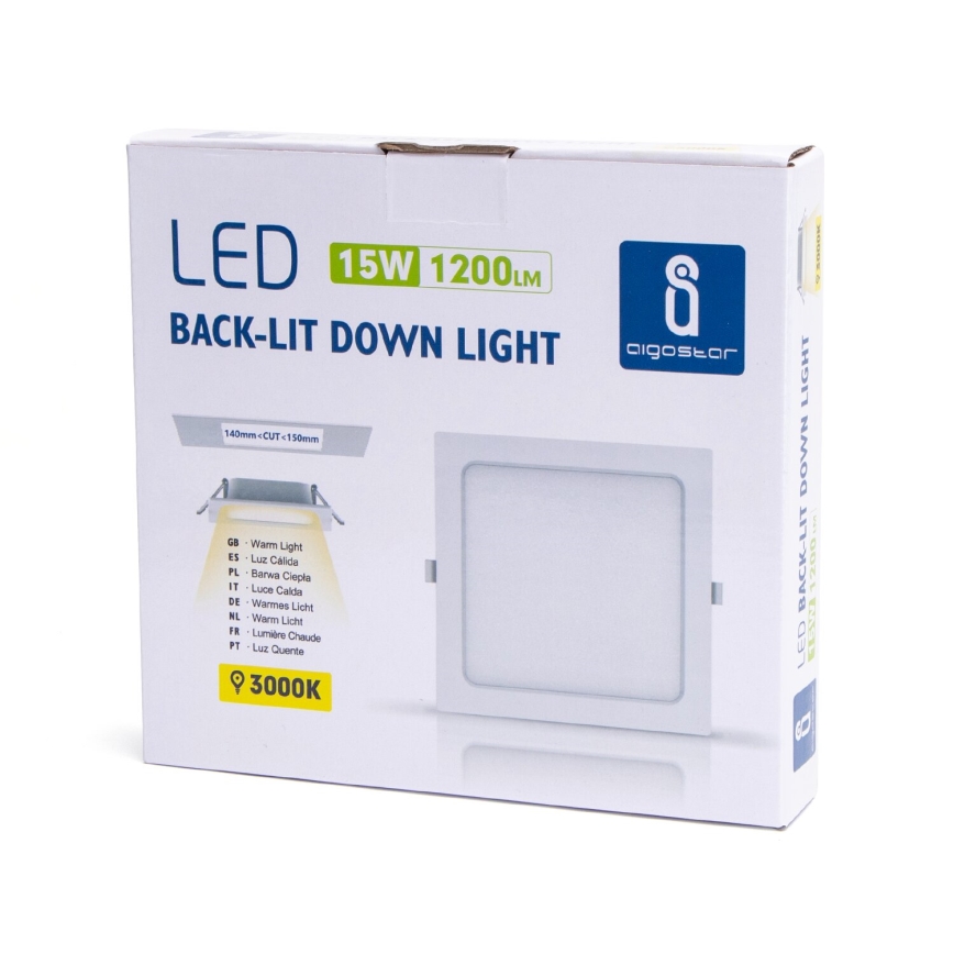 Aigostar - LED įleidžiamas lubinis šviestuvas LED/15W/230V 17,5x17,5 cm 3000K balta