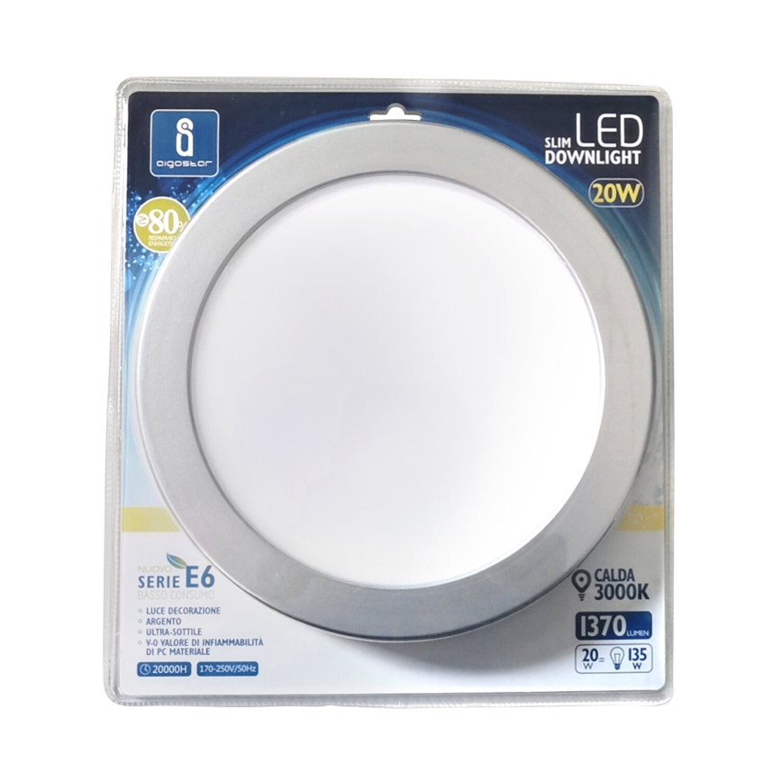 Aigostar - LED įleidžiamas lubinis šviestuvas ULTRATHIN LED/20W/230V 3000K matinis chromas