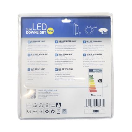 Aigostar - LED įleidžiamas lubinis šviestuvas ULTRATHIN LED/20W/230V 3000K matinis chromas