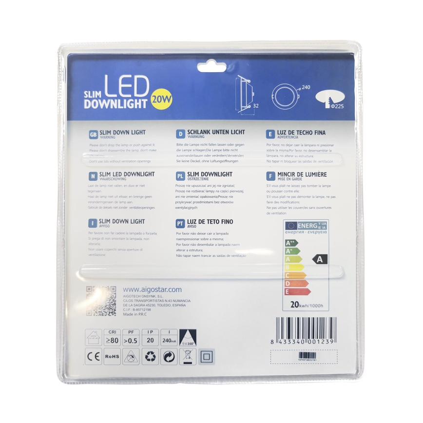 Aigostar - LED įleidžiamas lubinis šviestuvas ULTRATHIN LED/20W/230V 3000K matinis chromas