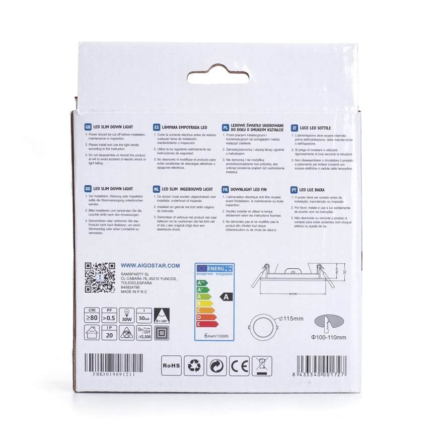 Aigostar - LED įleidžiamas lubinis šviestuvas ULTRATHIN LED/6W/230V 3000K balta