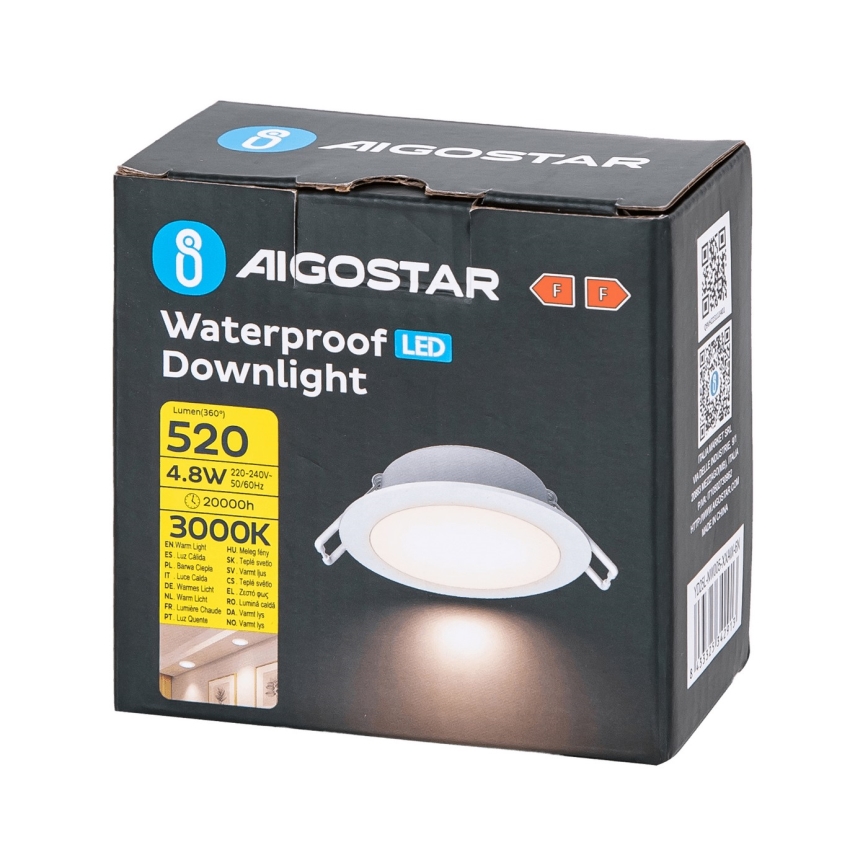 Aigostar - LED įleidžiamas lubinis vonios šviestuvas LED/4,8W/230V 3000K balta IP65