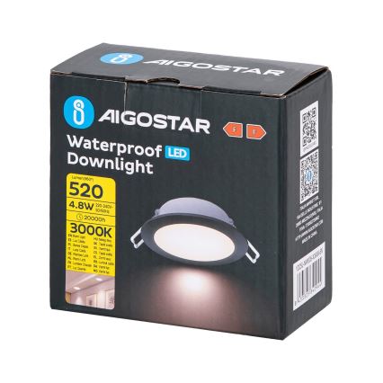 Aigostar - LED įleidžiamas lubinis vonios šviestuvas LED/4,8W/230V 3000K juoda IP65