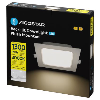 Aigostar - LED įleidžiamas šviestuvas LED/12W/230V 3000K 17,5x17,5 cm baltas