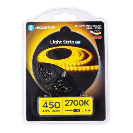 Aigostar - LED juosta 2m LED/4,9W/5V 2700K IP65 juoda