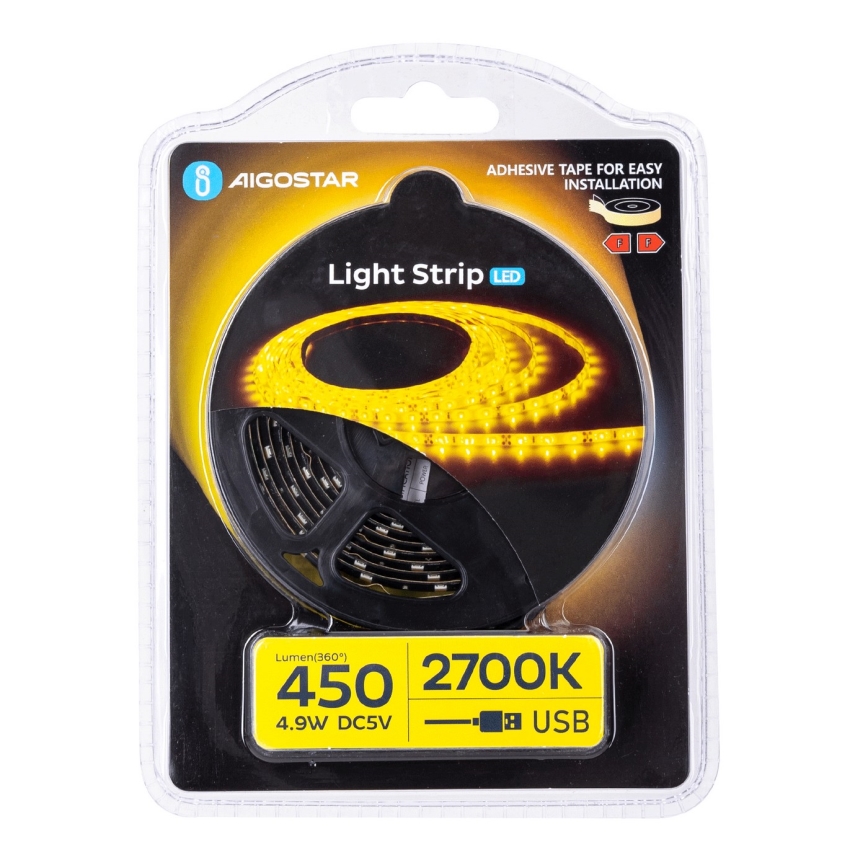 Aigostar - LED juosta 2m LED/4,9W/5V 2700K IP65 juoda