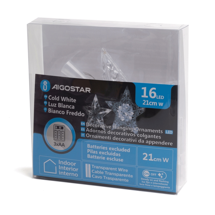 Aigostar - LED Kalėdinė dekoracija 16xLED/3xAA šaltai balta žvaigždė