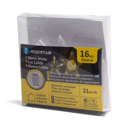Aigostar - LED kalėdinė dekoracija 16xLED/3xAA šiltai balta žvaigždė