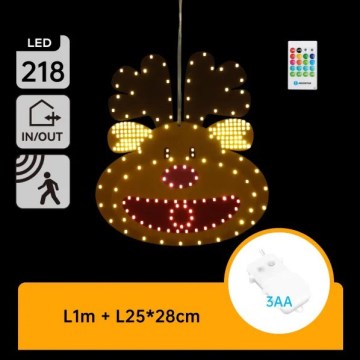 Aigostar - LED kalėdinė dekoracija, 218 LED, 3×AA, IP44, su nuotoliniu pulteliu, šiaurės elnias, 28 cm