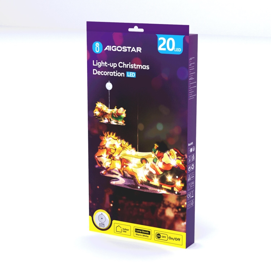 Aigostar - LED kalėdinė dekoracija LED/3xAAA Kalėdų Senelis su šiaurės elniais 23cm
