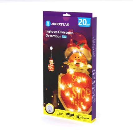 Aigostar - LED kalėdinė dekoracija LED/3xAAA Kalėdų Senelis su ženklu 45cm