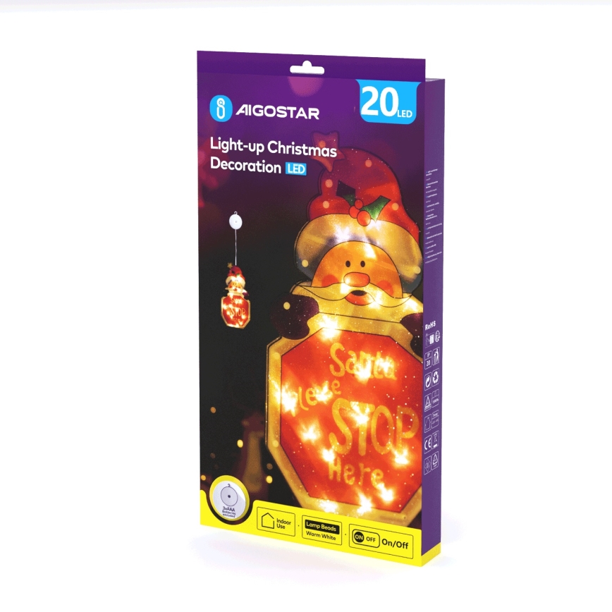 Aigostar - LED kalėdinė dekoracija LED/3xAAA Kalėdų Senelis su ženklu 45cm