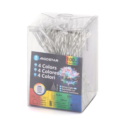 Aigostar - LED Kalėdinė girlianda 100xLED/3xAA 10,3 m spalvota