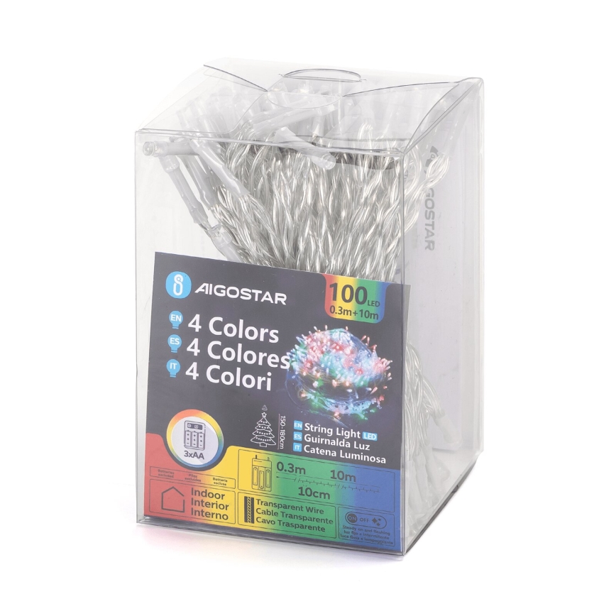 Aigostar - LED Kalėdinė girlianda 100xLED/3xAA 10,3 m spalvota
