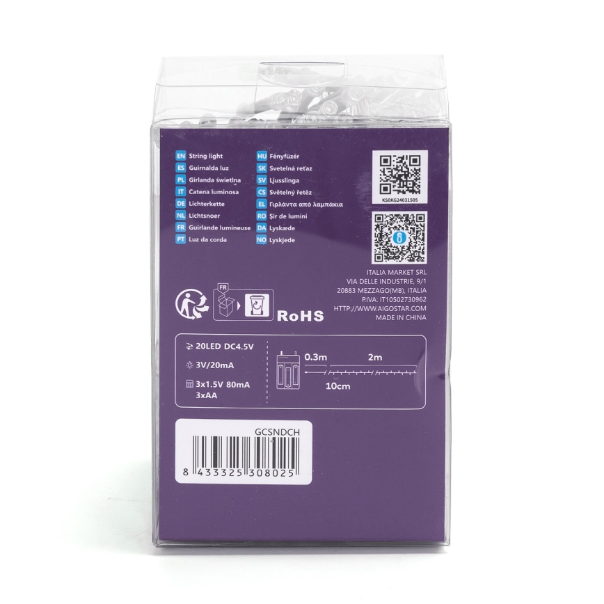 Aigostar - LED Kalėdinė girlianda 100xLED/3xAA 10,3 m spalvota