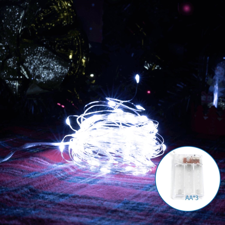Aigostar - LED kalėdinė girlianda 100xLED/3xAA 10,3m šalta balta